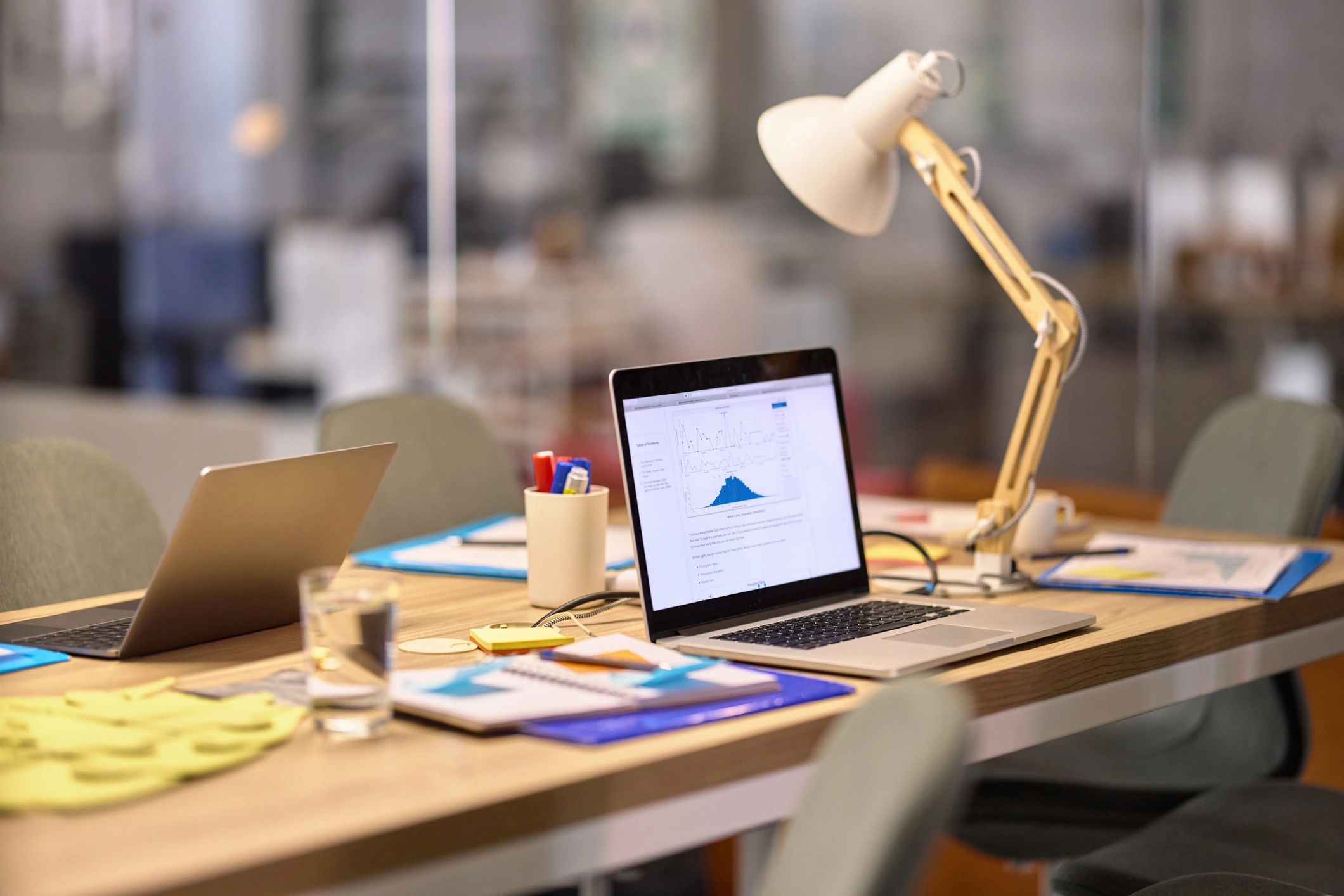 Business strategy planning on a laptop in an office